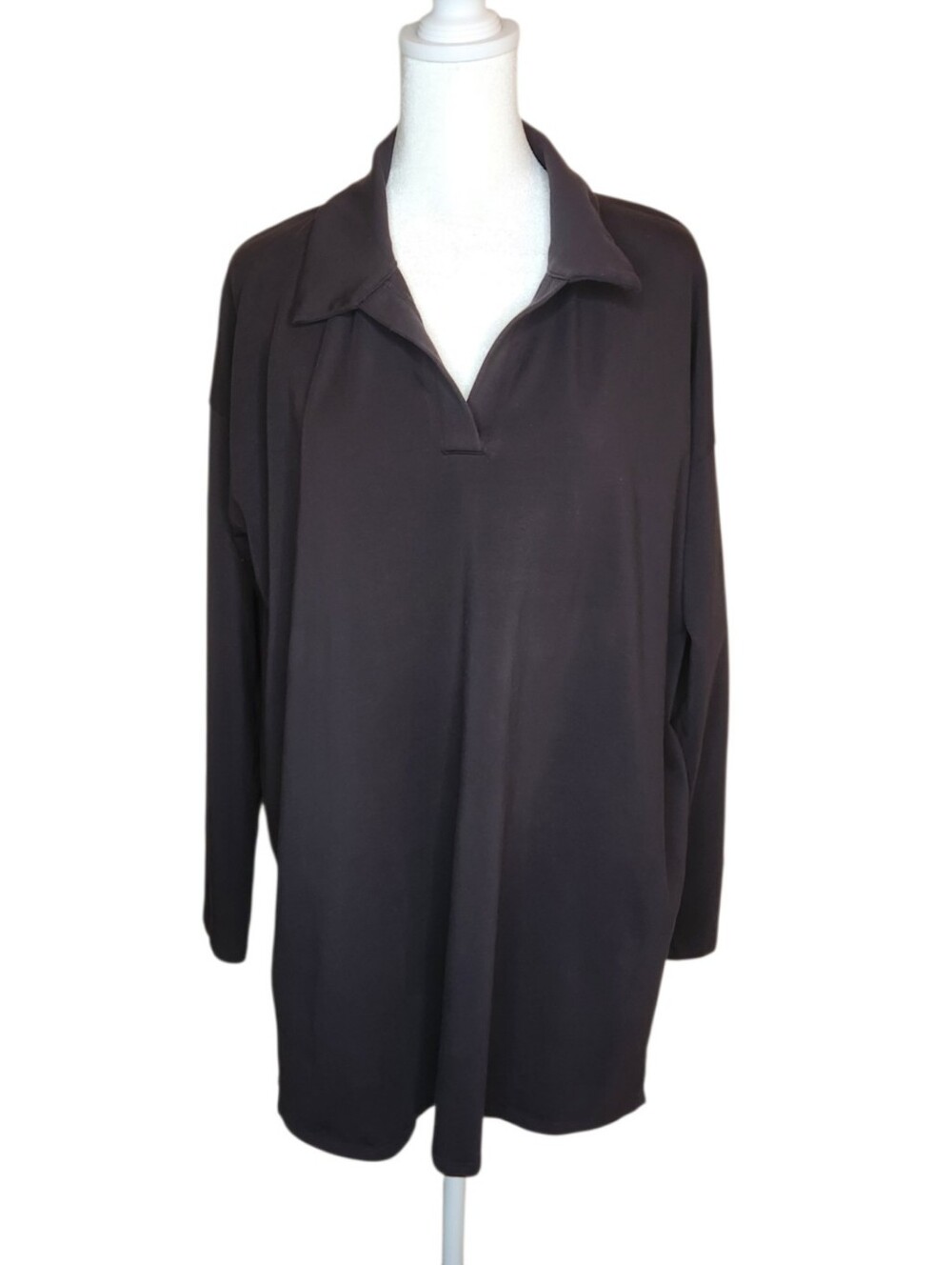 Eileen Fisher Black Johnny Collar Polo Tunic Black Size Medium